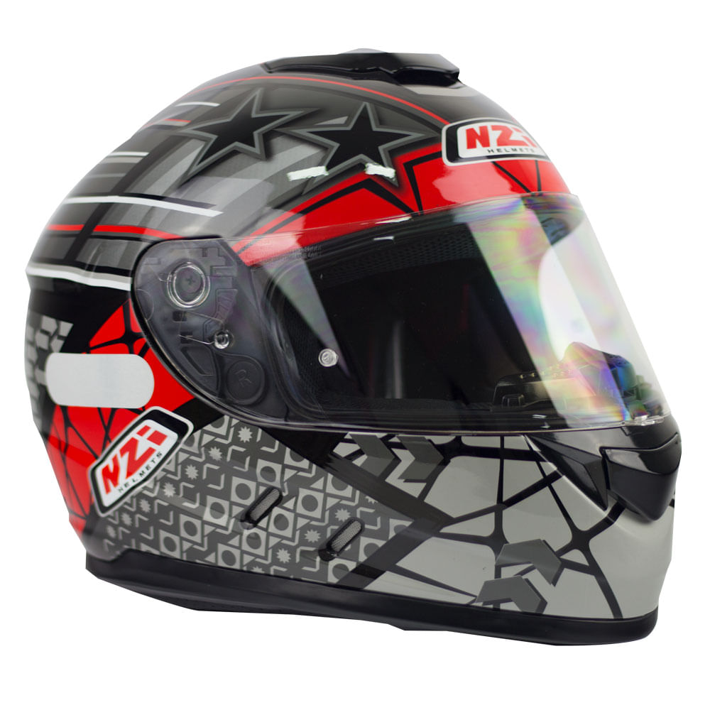 Capacete moto NZI Fusion Flechas Preto Cinza e Vermelho Nacar