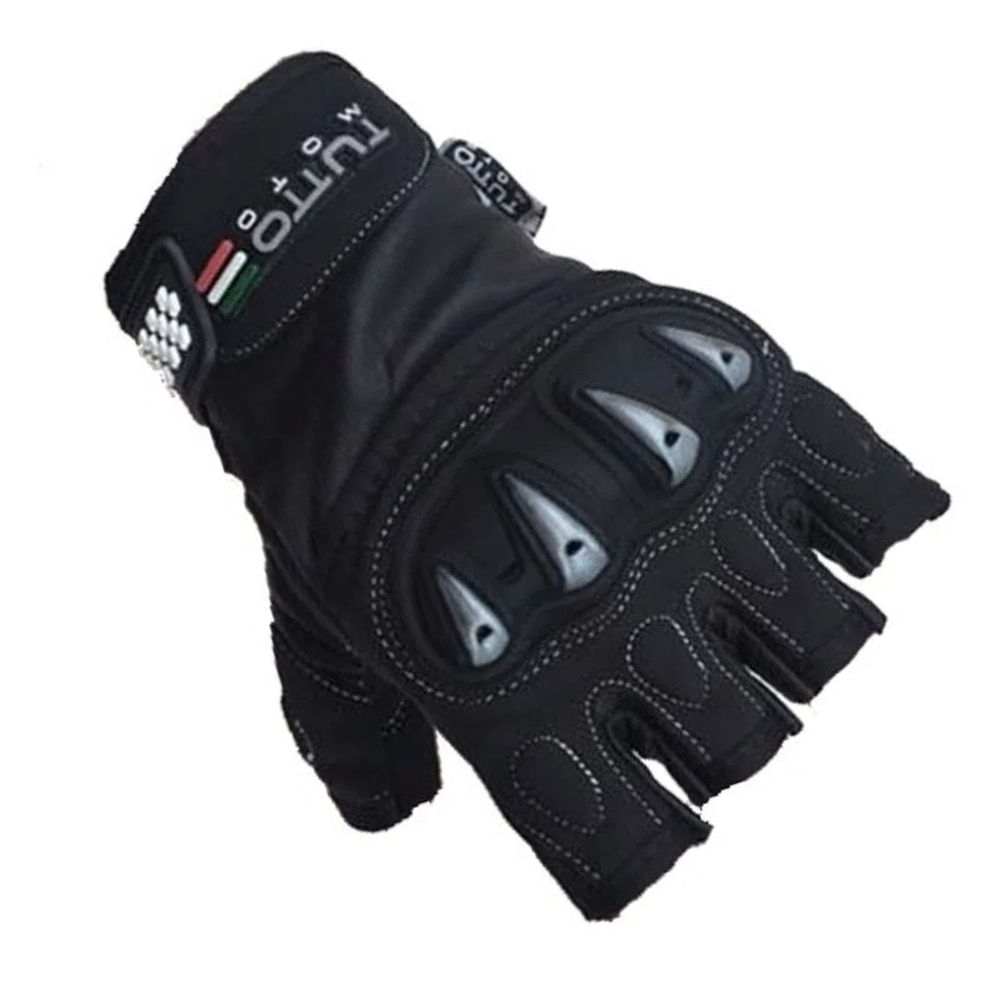 Luva-Tutto-Moto-Half-Finger---Couro-Preta-Dupla-Costura Luva-Tutto-Moto-Half-Finger---Couro-Preta-Dupla-Costura